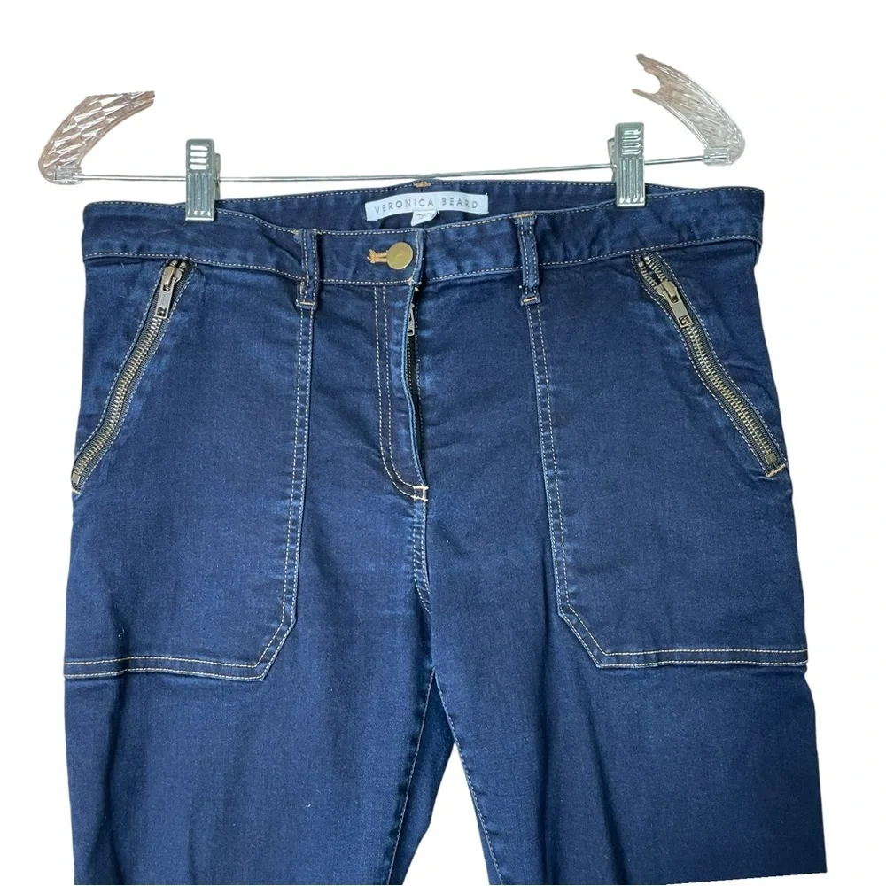 Veronica Beard Women 10 Denim Joggers Jeans Ankle Button Blue Stretch Mid Rise